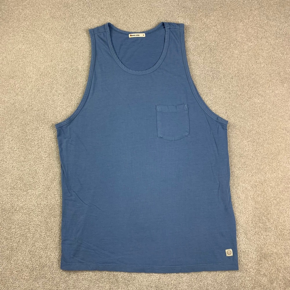 Marine Layer Tank Top Mens M Blue Cotton Tencel Modal Pocket Summer 13291